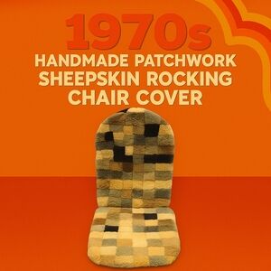 Rare 1970s Handmade Sheepskin Patchwork Rocking Chair Cushion Cover – Retro Mid-